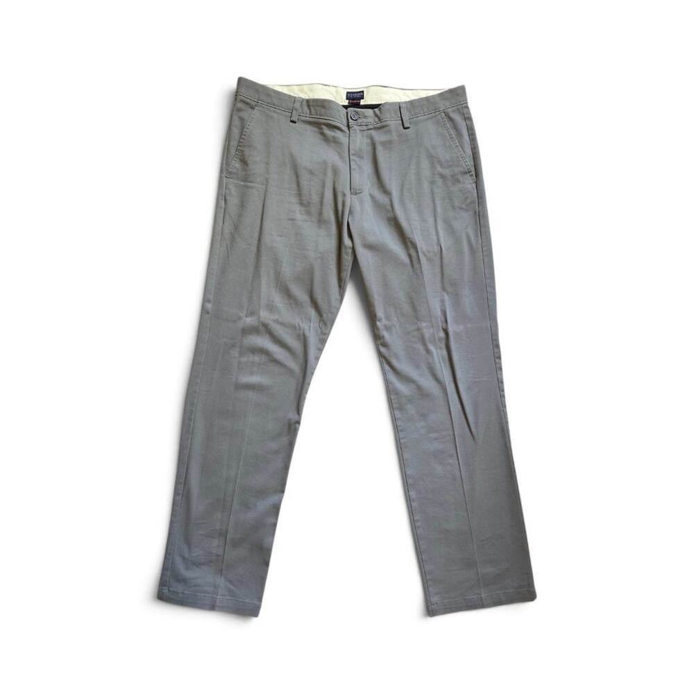 Dockers Straight Fit Mens 38x32 Gray Chino Pants Flat Front Stretch Cotton Blend